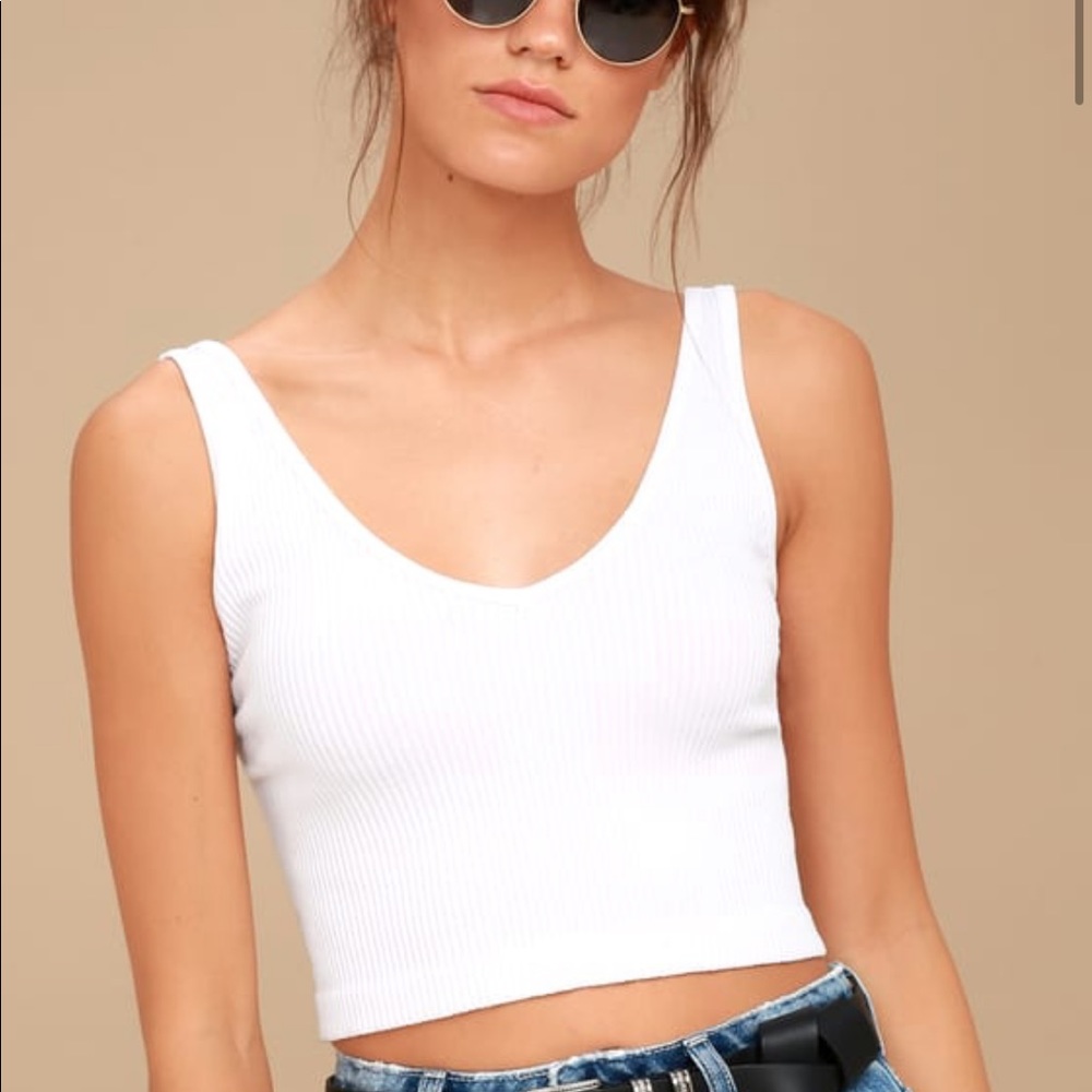 Free PeopleSolid Rib White Cropped Tank Top